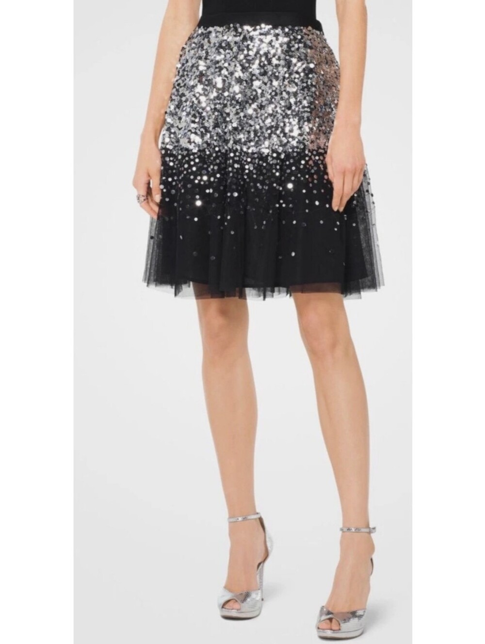 Michael Kors black and silver tulle and ombre sequin A-line skirt